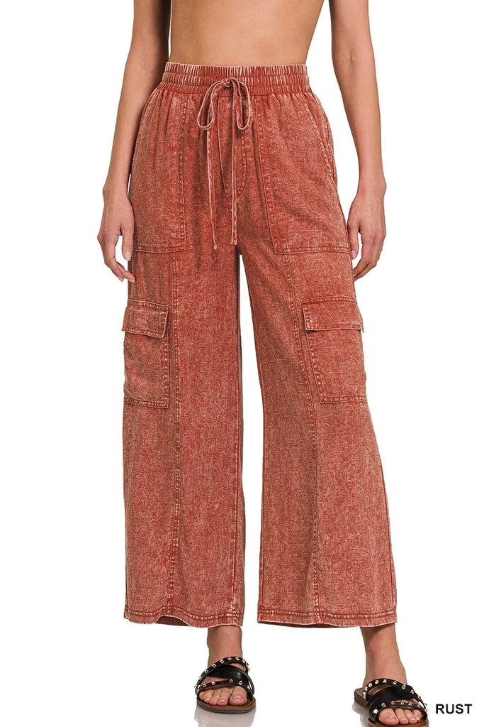 [ EZKATON ]★25SS★韓国人気★RETURN WASHED BANDING PANTS Zenana Washed Linen Elastic Band Waist Cargo Pants – Art